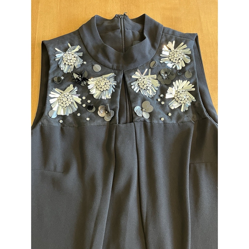 MSK Women's Black Dress Embroidered Beaded Rhinestones Cocktail Knee Length Sz M